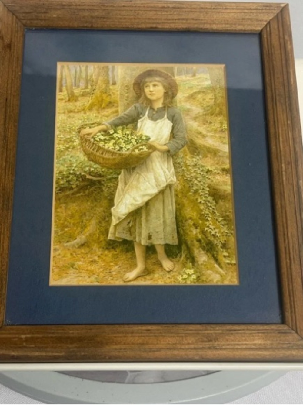 Framed Nostalgic Girl with Flowers Print Armstrong & Haugen CA 9x11” Vintage